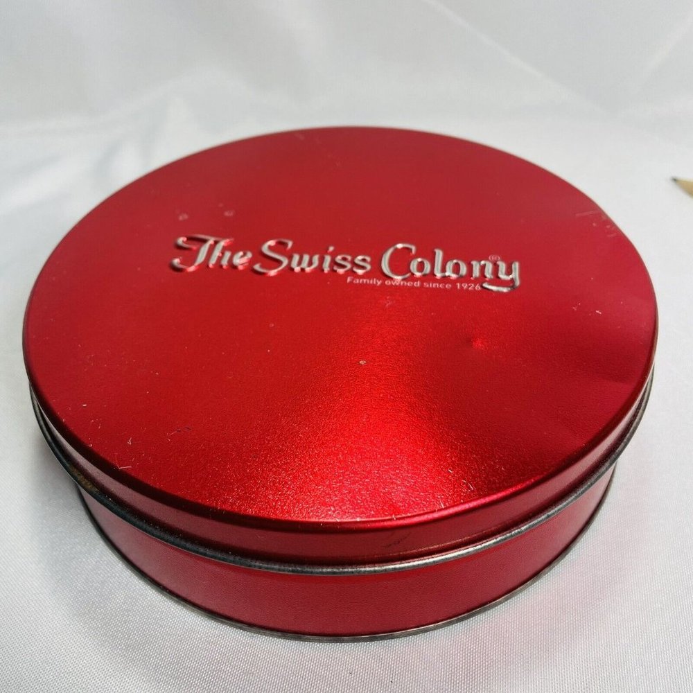 Vintage The Swiss Colony Collectible Red Cookie Tin 6.5 Inch